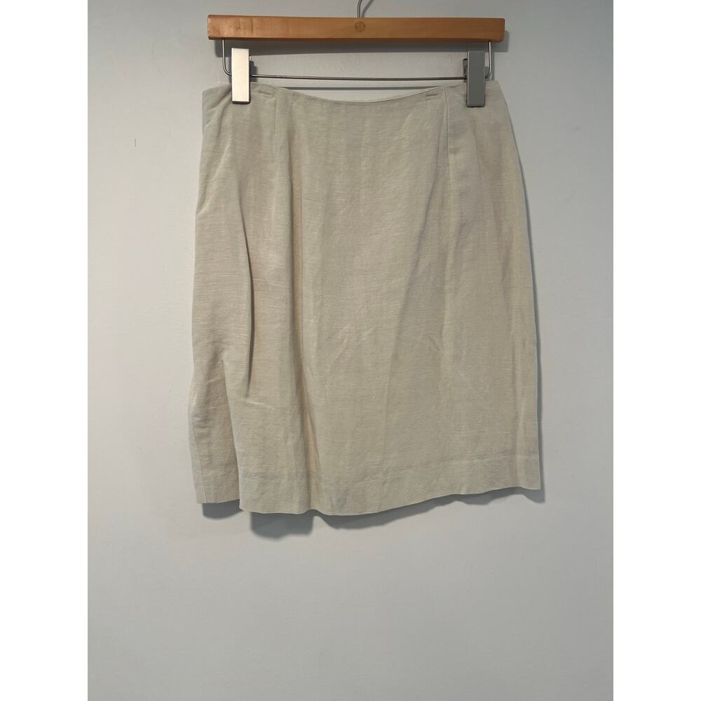 1990s Vintage Limited Wrap Mini Skirt Linen Rayon Button Closure Cream 10 JL - Picture 5 of 9